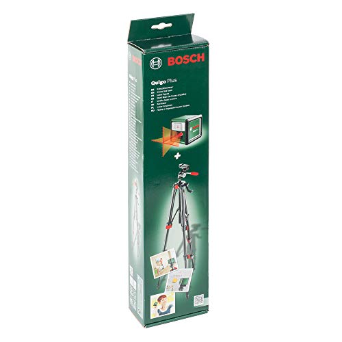 Bosch Quigo 3 Plus - Nivel láser en cruz, autonivelante, alcance: 7 m, precisión: ± 0,8 mm/m (2 pilas AAA y trípode, caja de cartón)