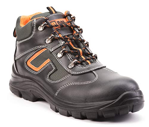 Botas de Seguridad de Cuero para Hombres Botas de Seguridad para hombresPuntera de Acero S3 SRC Calzado de Trabajo al Tobillo de Cuero 6652 Black Hammer (46 EU)