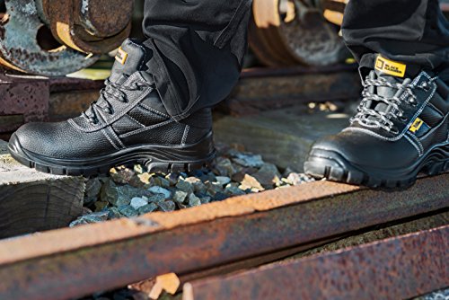 Botas de Seguridad de Cuero para Hombres Puntera de Acero Protección de Entresuela Resistente al Agua Impermeable S3 SRC Calzado de Trabajo al Tobillo de Cuero 1007 Black Hammer (44 EU)