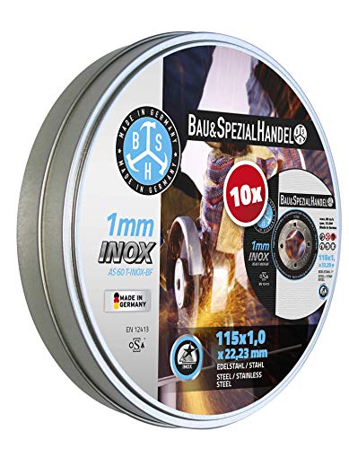BSH® - Discos de corte de acero inoxidable, metal, 115 x 1,0 mm, 30% más de vida útil, fabricado en Alemania, pack de 10 unidades