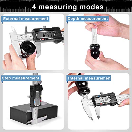 Calibre Digital, Qfun Pie de Rey Profesional Acero Inoxidable 150 mm con Pantalla LCD Grande Calibrador Digital Precisión 0.01mm Impermeable Medir Diámetro Interior Exterior Profundidad