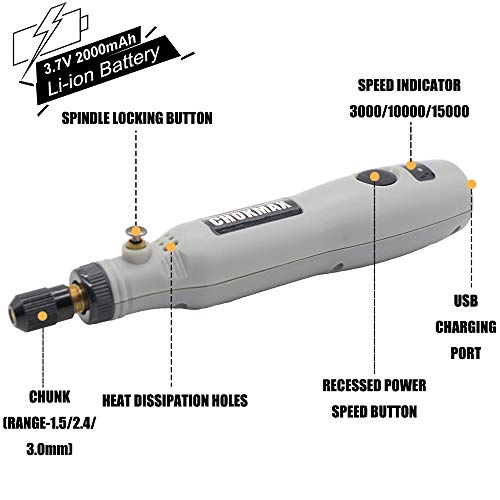 CHOKMAX Mini Amoladora, Amoladora Electrónica DC Herramienta Rotativa USB Recargable con 24 pcs Accesorios para los DIY Trabajos de Pulir