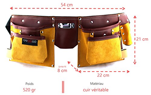 Cinturón portaherramientas de cuero de calidad con 11 bolsillos, cinturón ajustable de nailon, regalo para el día del padre para aficionados al carpintero, carpintero