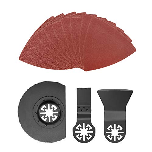 com-four® 24 Piezas Juego de Accesorios Hoja de Sierra segmentada, Hoja de Sierra de Corte por inmersión para, Metal, raspador, Mantas de lijadoy ángulo de fijación - 400 mm (23 Partes + ángulo)