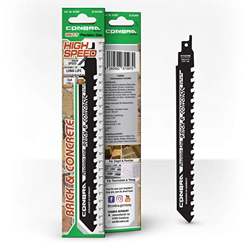 CONBRA ® Hoja de sierra reciprocante para cortar piedra - 240 mm de largo - Ideal para corte en ladrillo u hormigón, apto para sierras eléctricas Black & Decker y Makita - 1x Hoja de sierra sable