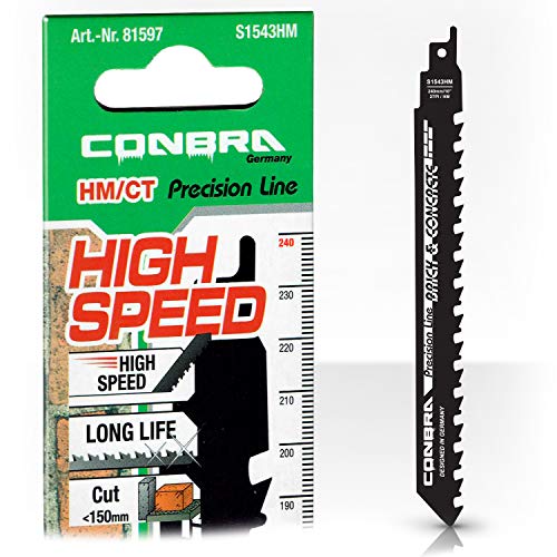 CONBRA ® Hoja de sierra reciprocante para cortar piedra - 240 mm de largo - Ideal para corte en ladrillo u hormigón, apto para sierras eléctricas Black & Decker y Makita - 1x Hoja de sierra sable