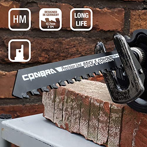 CONBRA ® Hoja de sierra reciprocante para cortar piedra - 240 mm de largo - Ideal para corte en ladrillo u hormigón, apto para sierras eléctricas Black & Decker y Makita - 1x Hoja de sierra sable