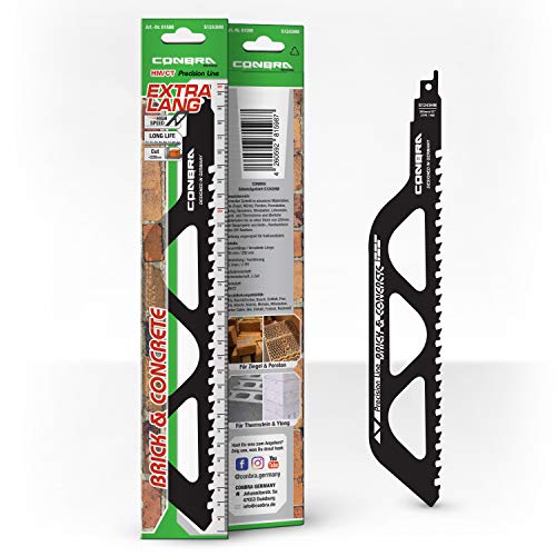 CONBRA ® Hoja de sierra reciprocante para cortar piedra - 305 mm de largo - Ideal para corte en ladrillo u hormigón, apto para sierras eléctricas Black & Decker y Makita - 1x Hoja de sierra sable