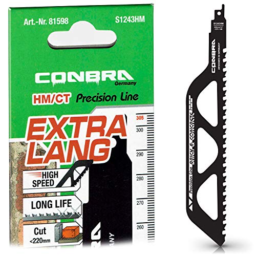 CONBRA ® Hoja de sierra reciprocante para cortar piedra - 305 mm de largo - Ideal para corte en ladrillo u hormigón, apto para sierras eléctricas Black & Decker y Makita - 1x Hoja de sierra sable