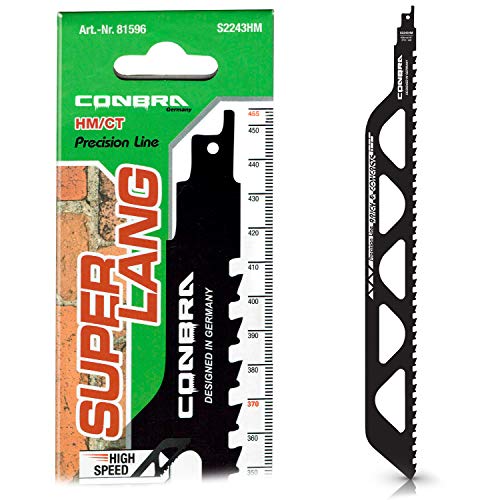 CONBRA ® Hoja de sierra reciprocante para cortar piedra - 455 mm de largo - Ideal para corte en ladrillo u hormigón, apto para sierras eléctricas Black & Decker y Makita - 1x Hoja de sierra sable