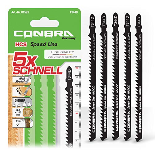 CONBRA ® Hojas de Sierra de Calar para Madera - 152 mm Extra Larga - Ideal para Corte Aspero y Rápido - Compatibles con Makita, Bosch, Metabo - Alta Calidad - 5 piezas - T344D