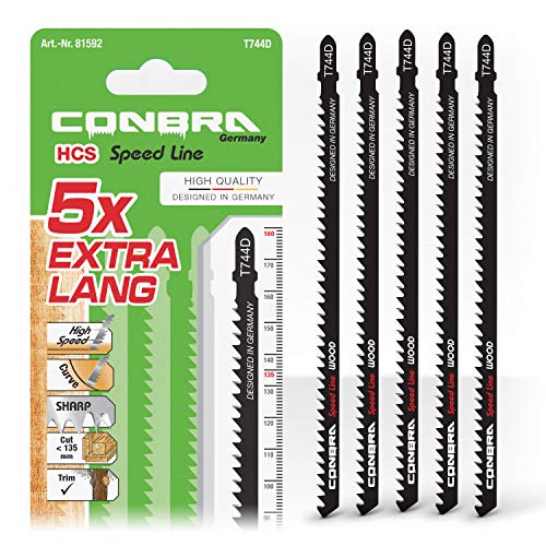 CONBRA ® Hojas de sierra de calar para madera - 180 mm Extra Larga - Ideal para Corte Aspero y Rápido - Compatibles con Makita, Bosch, Metabo - Alta Calidad - 5 piezas - T744D