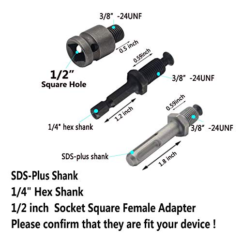 Convertidor de eje de taladro 1.5-10 mm, adaptador de rosca 3/8 "-24UNF, conexión SDS-Plus, conexión hembra cuadrada de 1/2", conexión hexagonal de 1/4 "(JT-10)