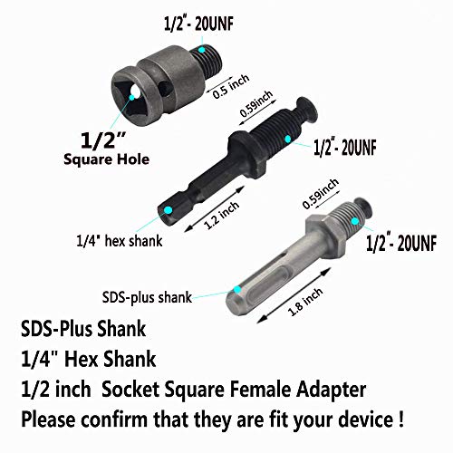 Convertidor de mandril de 1.5-13 mm, adaptador de rosca 1/2 "-20UNF, mango SDS-Plus, mango hexagonal de 1/4" Adaptador de manga cuadrada de 1/2 "(JT-13)