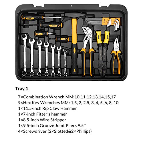 DEKO Maletín de Herramientas 258 Piez,Kit de Herramientas Completo Set de Herramientas,Caja de Herramientas con Ruedas