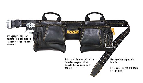 DEWALT 10-Pocket Carpenter's Top Grain Leather Nail and Tool Bag