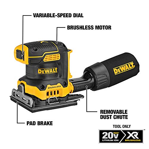 DEWALT 20 V MAX XR lijadora de palma, hoja, velocidad variable, 1/4 pulgadas, solo herramienta (DCW200B)