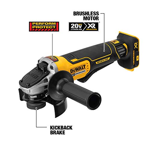 DEWALT 20V MAX Kit de herramientas de amoladora angular, 4-1/2 pulgadas, interruptor de paleta con freno (DCG413R2)