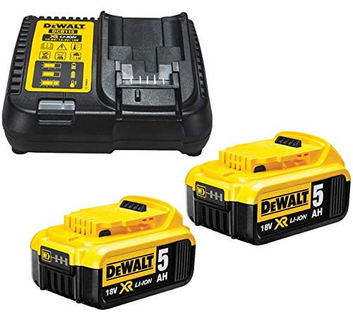 DeWalt B DCB184 - Batería de ion de litio (5,0 Ah, 18 V, 2 unidades, cargador DCB115), color amarillo