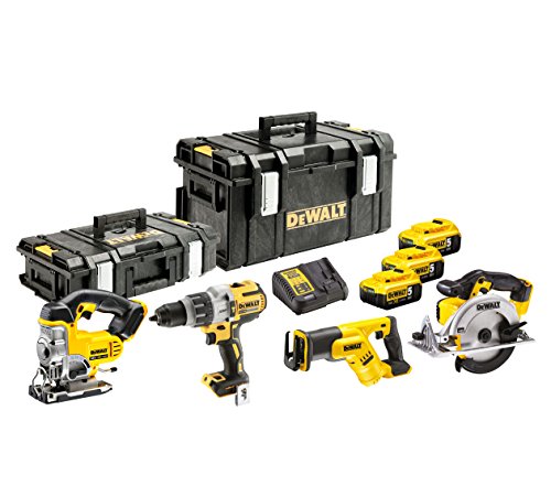 DeWalt Combo Pack de 4 18 V/5 Ah, 1 pieza, Amarillo/Negro/Plata, dck455p3 de QW