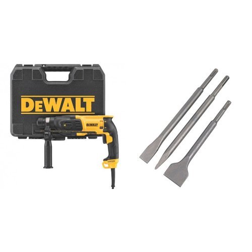 DeWalt D25133K-QS - Martillo Ligero Combi 800W 3 Modos- 26mm 2,6J - SDS Plus - P.Pistola con maletín TSTAK + DT60330-QZ - Juego SDS-Plus: Puntero 250mm + Cincel 20x250mm +Cincel 40x250mm