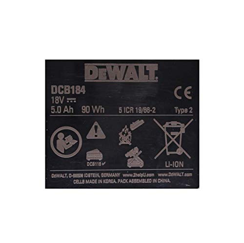 Dewalt DCB184 5.0ah 18v XR batería de Iones de Litio + Cargador DCB115, Amarillo