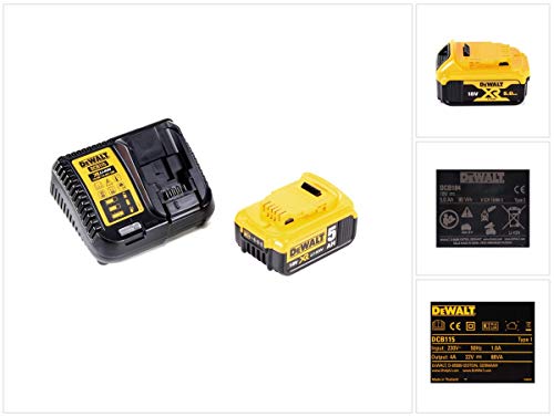 Dewalt DCB184 5.0ah 18v XR batería de Iones de Litio + Cargador DCB115, Amarillo