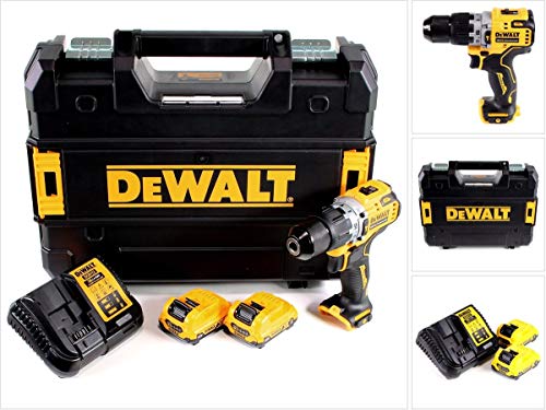 DeWalt DCD706D2-QW DCD706D2-QW-Taladro Percutor sin escobillas XR 12V 10mm 57,5Nm con 2 baterías Li-Ion 2Ah y maletín TSTAK, Schwarz/Gelb