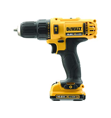 DeWalt DCD716D2-QW DCD716D2-QW-Taladro Percutor XR 10,8V 10mm 30Nm con 2 baterías Li-Ion 2,0Ah y maletín, Negro/Amarillo, 3/8_pollice