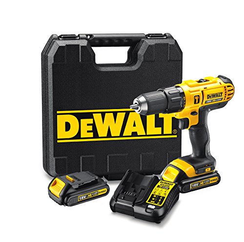 Dewalt DCD776C3-QW DCD776C3-QW-Taladro Percutor XR 18V 13mm 42Nm con 3 baterías Li-Ion 1,3Ah y maletín, 18 W, 18 V, Negro Y Amarillo