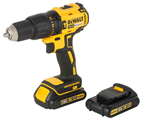 DEWALT DCD778S2T-QW - Taladro Percutor sin escobillas XR 18V, 13mm, 65Nm, incluye 2 baterías Li-Ion (1.5Ah) y maletín