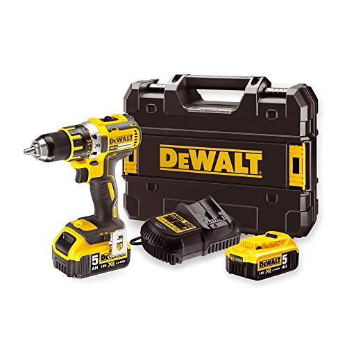 Dewalt DCD791P2-QW DCD791P2-QW-Taladro Atornillador sin escobillas XR 18V 13mm 70Nm con 2 baterías Li-Ion 5,0Ah con maletín TSTAK, 0 W, 18 V, Negro/Amarillo