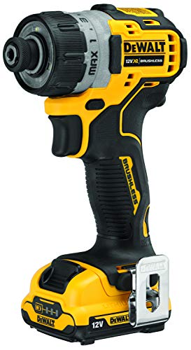 DEWALT DCF601D2-QW DCF601D2-QW-Atornillador sin escobillas XR 12V 1/4" con 2 baterías Li-Ion 2Ah y maletín TSTAK, Schwarz/Gelb