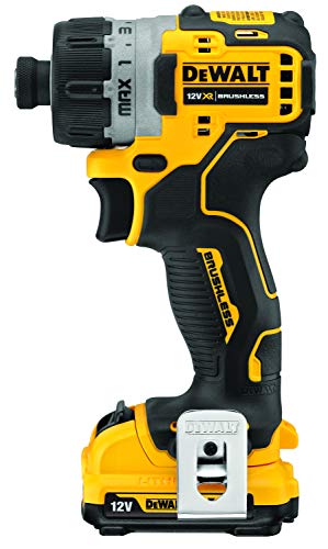 DEWALT DCF601D2-QW DCF601D2-QW-Atornillador sin escobillas XR 12V 1/4" con 2 baterías Li-Ion 2Ah y maletín TSTAK, Schwarz/Gelb