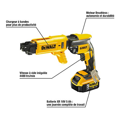 Dewalt DCF620P2K-QW DCF620P2K-QW-Atornillador Panel Yeso sin escobillas XR 18V con 2 baterías Li-Ion 5Ah + Cargador rápido de Tornillos y maletín TSTAK, 18 W, 18 V