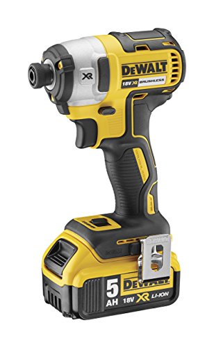 Dewalt DCF887P2-QW DCF887P2-QW-Atornillador Impacto sin escobillas XR 18V 1/4" 205Nm con 2 baterías Li-Ion 5,0Ah con maletín TSTAK, 400 W, 18 V, Negro Y Amarillo