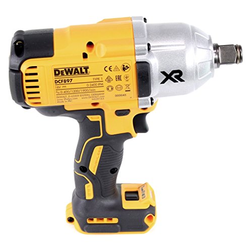 DEWALT DCF897NT-XJ DCF897NT-XJ-Llave Impacto sin escobillas XR 18V 3/4" Alto Par 950Nm con Anillo de retención sin Cargador/batería y con maletín TSTAK II, 18 V, Negro y amarillo, Size