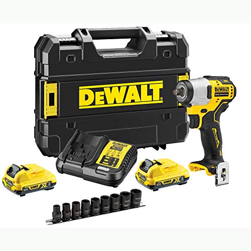 DEWALT DCF902D2K-QW - Llave Impacto sin escobillas XR 12V 3/8" 168Nm con 2 baterías Li-Ion 2Ah + 9 llaves de vaso con maletín TSTAK (8, 10, 11, 12, 13, 14, 15, 16 y 17 mm)