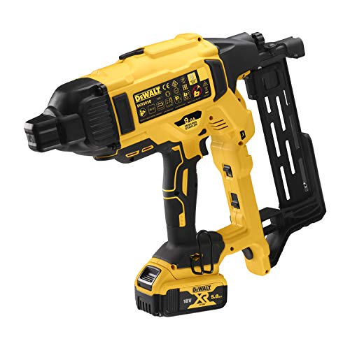 DeWalt DCFS950P2-QW DCFS950P2-QW-Grapadora de Cercas sin escobillas XR 18V con 2 baterías Li-Ion 5Ah para Grapas galvanizadas G12 de 3,7mm diámetro y 50mm Largo. Incluye maletín, 90 W, 18 V, Amarillo