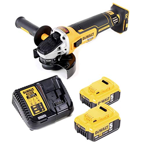 DEWALT DCG405N 18 V XR Amoladora angular sin escobillas, 125 mm, con 2 pilas de 5 Ah y cargador