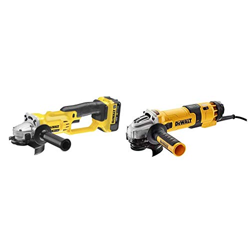 DeWalt DCG412M2-QW Mini-Amoladora XR 18V 125 mm con 2 baterías Li-Ion, Gris y negro + DeWalt DWE4257-QS - 125 mm, electrónica, embrague, arranque suave, bloqueo y re-arranque