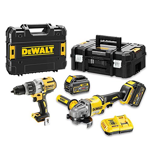 DeWalt DCK2055T2T-QW DCK2055T2T-QW-KIT XR FLEXVOLT = DCD996 Taladro Percutor 18V XRP + DCG414 Amoladora 125mm 54V + 2 baterías 54V/18V Li-Ion 6,0Ah + Maletines TSTAK, 18 V