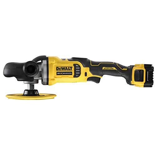 DEWALT DCM849P2-QW DCM849P2-QW-Pulidora para Metal sin escobillas XR 18V 180mm Rotativa con 2 baterías Li-Ion 5Ah con maletín TSTAK II, 90 W, 18 V, Amarillo