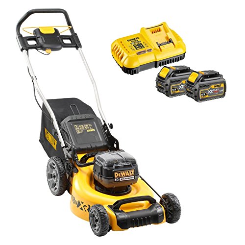 DeWalt DCMW564N-XJ - Cortacésped inalámbrico (2 x 18 V, incluye batería DCB118T2-QW, sin escobillas, 48 cm de ancho de corte, corte y mantillo, incluye cesta de 55 L)