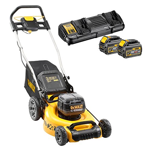 DeWalt DCMW564N-XJ - Cortacésped inalámbrico (2 x 18 V, incluye batería DCB132T2-QW, sin escobillas, 48 cm de ancho de corte, corte y mantillo, incluye cesta de 55 L)