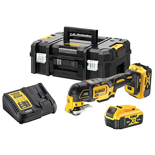 DEWALT DCS356P2-QW DCS356P2-QW-Multi-herramienta Oscilante sin escobillas XR 18V con 2 baterías Li-Ion 5Ah + 35 Accesorios con maletín, 90 W, 18 V, Amarillo