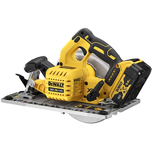 DeWalt DCS572NT-XJ DCS572NT-XJ-Sierra Circular sin escobillas XR 18V Ø184mm y 58mm sin Cargador/batería, con maletín y Base Carril, 18 V, Schwarz/Gelb