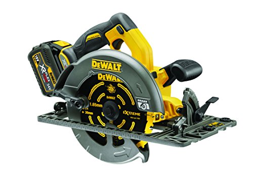 DeWalt DCS576T2-QW DCS576T2-QW-Sierra Circular brushless XR FLEXVOLT 2 baterías 54V/18V Li-Ion 6Ah Ø190mm y 61mm Prof. con Base Carril y maletín, 108 W, 52 V