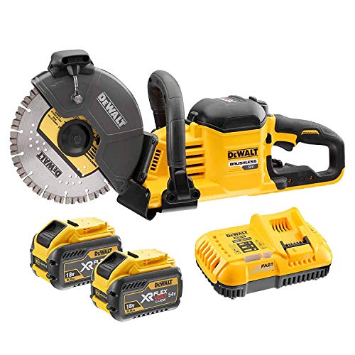 DEWALT DCS690X2-QW DCS690X2-QW-Cortadora de hormigón sin escobillas XR FLEXVOLT 54V Ø230mm con 2 baterías 54V/18V Li-Ion 9,0Ah, Schwarz/Gelb