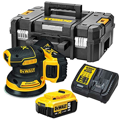 DeWalt DCW210P2-QW DCW210P2-QW-Lijadora Rotorbital sin escobillas XR 18V Ø125mm Electrónica con 2 baterías Li-Ion 5,0Ah con maletín TSTAK II